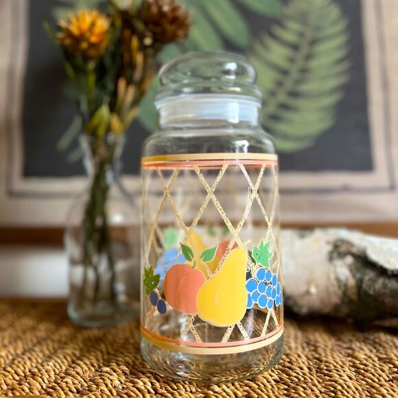 Corningware LIBBY Vintage Glass Canister Jar with Lid Corelle Abundance Fruit - Picture 1 of 6